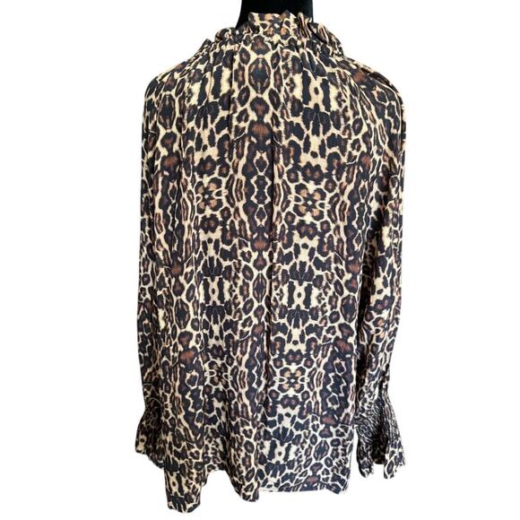 Figue Halima Top Cheetah Print Long Sleeve Smocked Blouse Tassels Silk Size XL - Picture 9 of 13